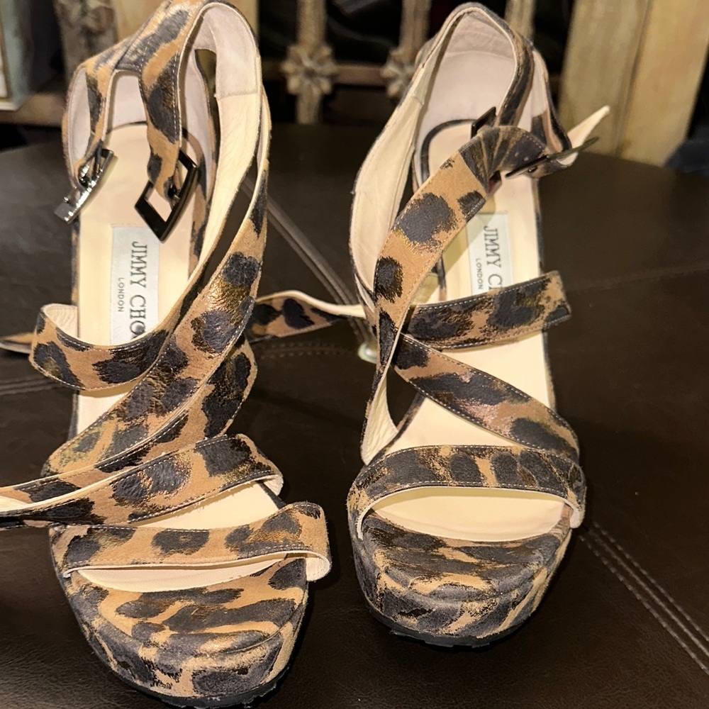 Jimmy Choo Tan and Black Leopard Heels